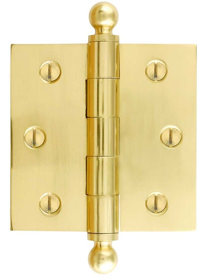 3 inch Solid Brass Door Hinge With Ball Finials in Polished Brass Finish.